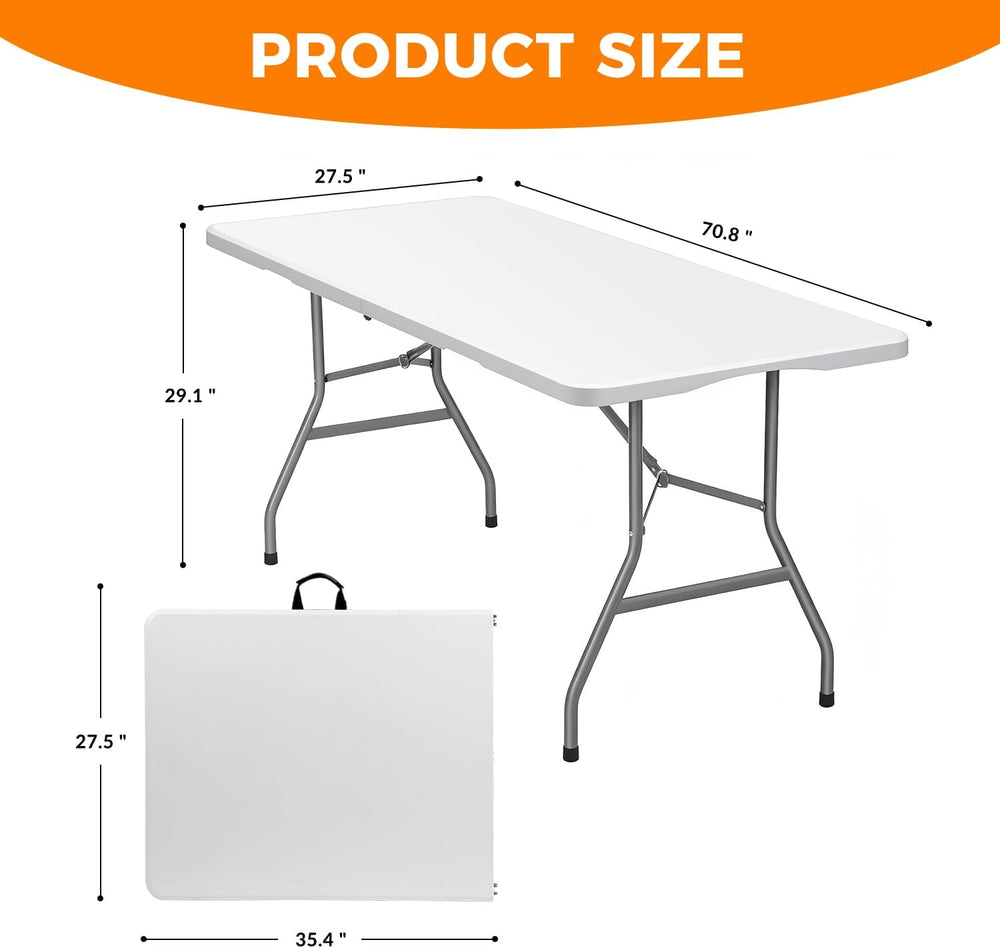 Lakhow 6FT Folding Table, Fold in Half Heavy Duty Rectangular Plastic Utility...