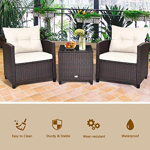 KOTEK 3 Piece Patio Furniture Set, White