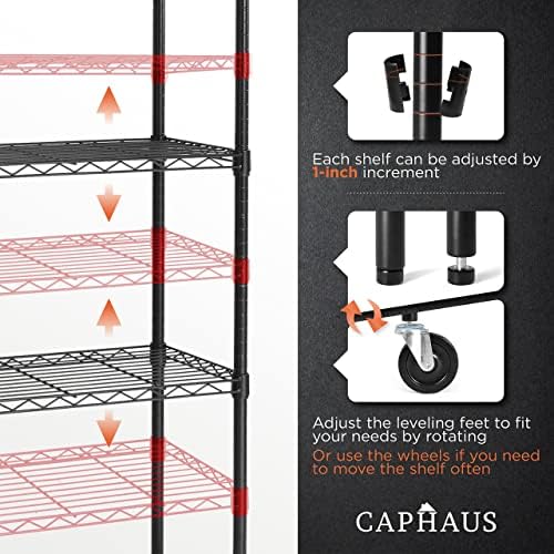 CAPHAUS 4-Tier Commercial Grade Heavy Duty Adjustable Height Wire Shelving w/...