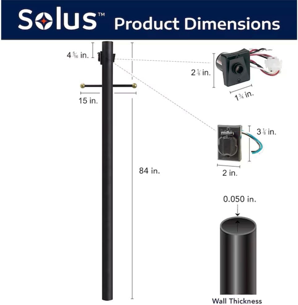 Solus 7-Foot Direct Burial Lamp Post – Outdoor Aluminum Light Pole with Decor...