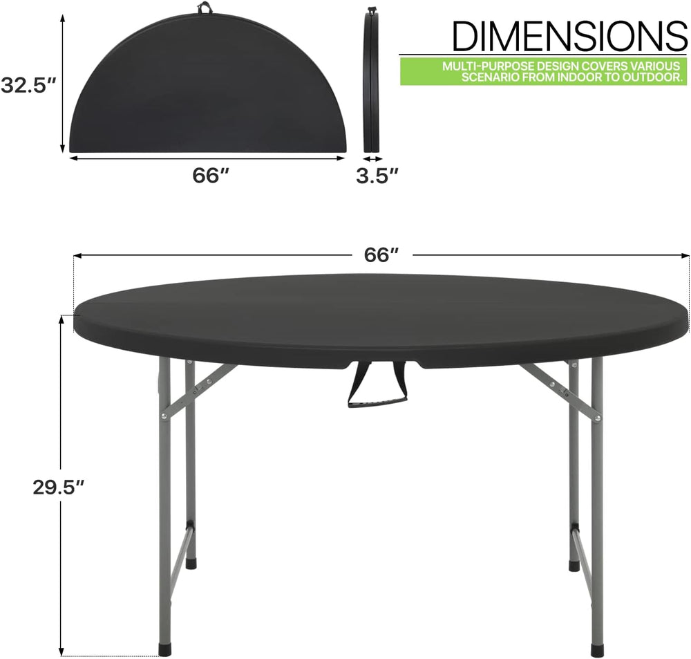 Magshion 65 Inch Round Folding Plastic Table, Black