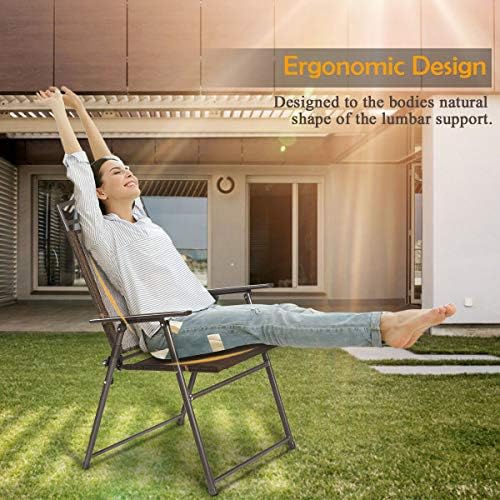 GIANTEX Set of 4 Patio Folding Sling Chairs Steel Camping Deck Garden Pool Ba...