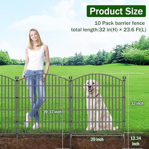 10 Panel No Dig Decorative Garden Fence with Gate 32"H x 23.6'L Dog ...
