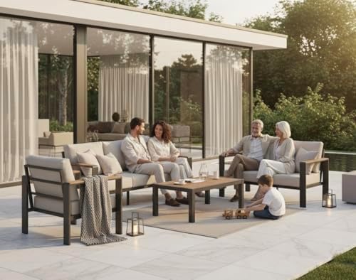 Aluminum Outdoor Patio Furniture Set with Coffee Table, 5 Piece Patio Convers...