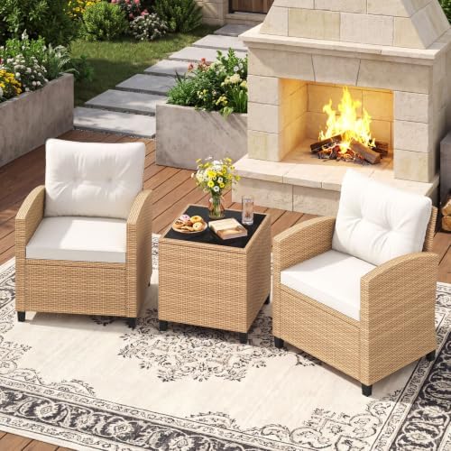 Tangkula 3 Pieces Patio Furniture Set, PE Rattan Wicker 3 Pcs Outdoor Sofa Se...