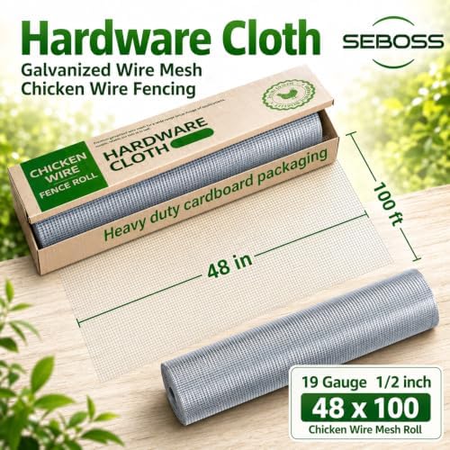 Hardware Cloth 1/2 inch Chicken Wire Fencing 48 x 100 Ft 19-Gauge | Hot-dip G...
