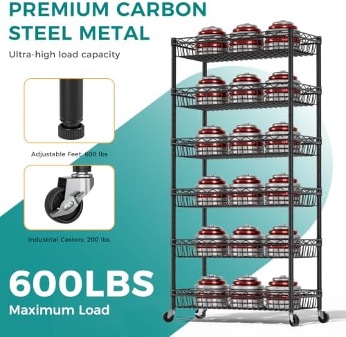 6 Tier Shelf Wire Shelving Adjustable Storage Shelves Basket Rack
