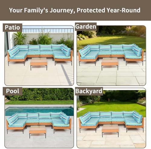 Outdoor Cushions for Patio Furniture 14-Piece Outdoor Sofa Replacement Cushio...