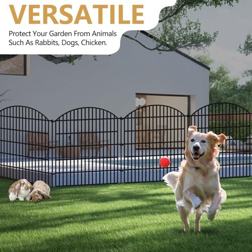 16 Panels Decorative Garden Metal Fence, 33in (H) x 38.67ft (L) No Dig Dog Fe...