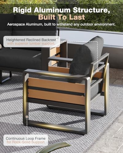 Aoxun Aluminum Patio Furniture Set, 5 Piece Luxury Outdoor Sectional with 6&q...