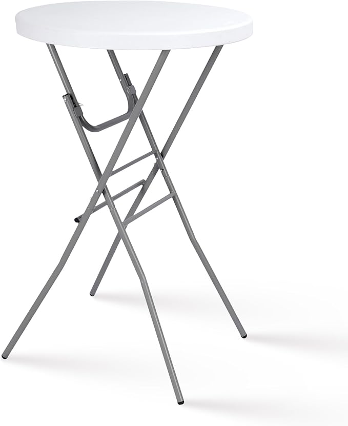 28in Cocktail Table White High Top Folding, Round Portable Bar Height Folding...