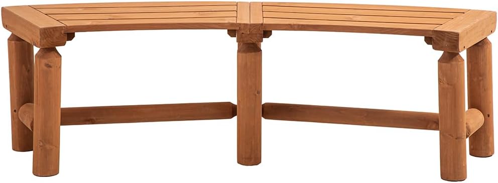 Outdoor Curved Backless Porch Bench, Cedar/Fir Wood Fire Pit Bench, Brown