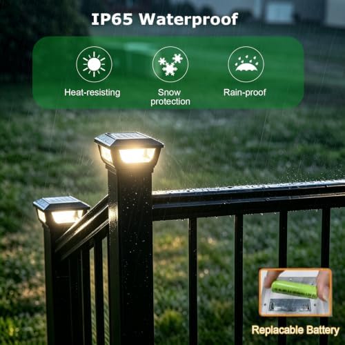 Solar Post Cap Lights for 3x3 Metal/Vinyl & 4x4 Wood Posts, Black-6 Pack