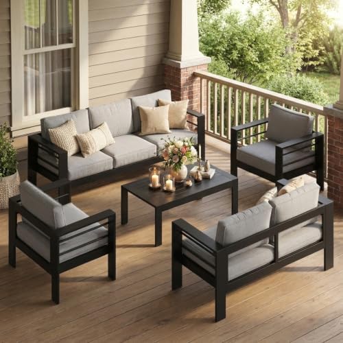 Aluminum Patio Furniture Set, All Weather Patio Sofa with 10" Back Cushion