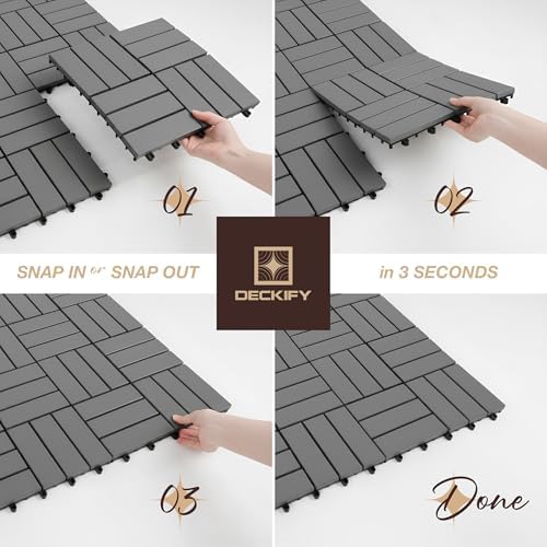 Acacia Interlocking Deck Tiles Outdoor Waterproof All Weather Gray Crossed