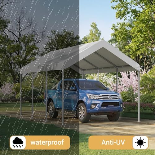 Aoxun 10x20 ft Heavy Duty Carport, Adjustable Height Portable Garage, White