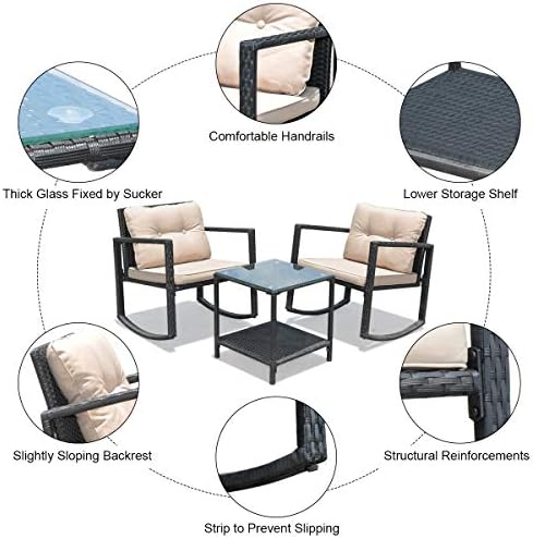 Tangkula 3-Piece Patio Rocking Bistro Set with Soft Cushions, Beige