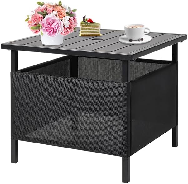 LZRS Adirondack Square Outdoor Side Table with Umbrella Hole, Pool Composite ...