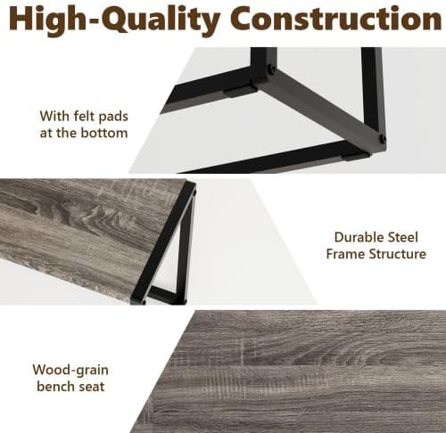 VINGLI Set of 2 47.2 Inch Indoor Outdoor Patio Benches Metal Frame, Gray