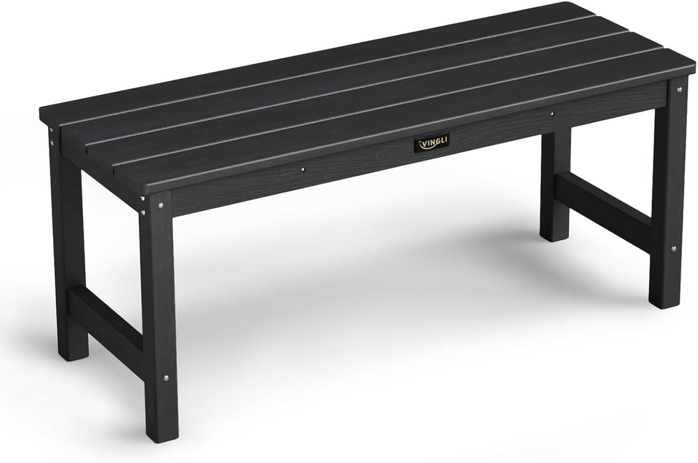 VINGLI 40in Outdoor HDPE Bench, Weatherproof Porch Bench with Wood Grain Text...