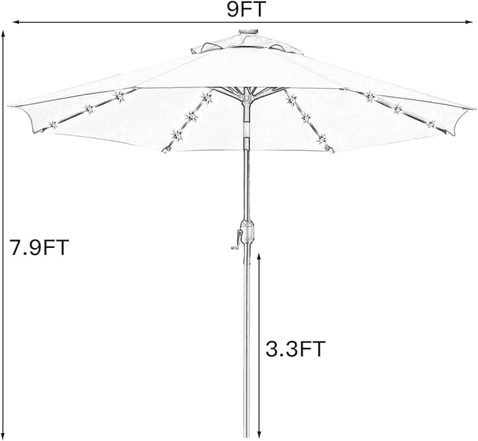 Sunnyglade 9' Solar LED Lighted Umbrella with 8 Ribs Adjustment and Crank...