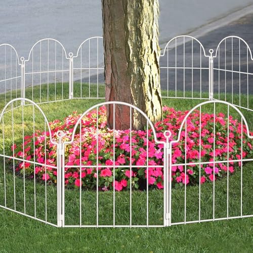 30 Pack White Decorative Garden Fence, 17in(H) x 32ft(L), with Ground Stake