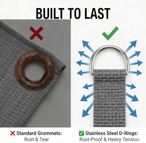 8x20 FT 90% Outdoor Sun Shade Cloth, Reinforced Webbing & D-Rings, Gray