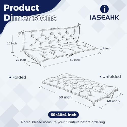 IASEAHK Porch Swing Cushions, 60×40×4 Inch, Waterproof, Navy Blue