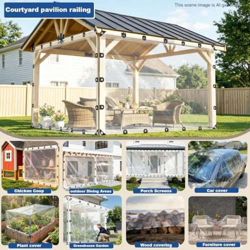 Clear Tarp 10'x12' 8MIL - Heavy-Duty Transparent Waterproof, Wind &am...