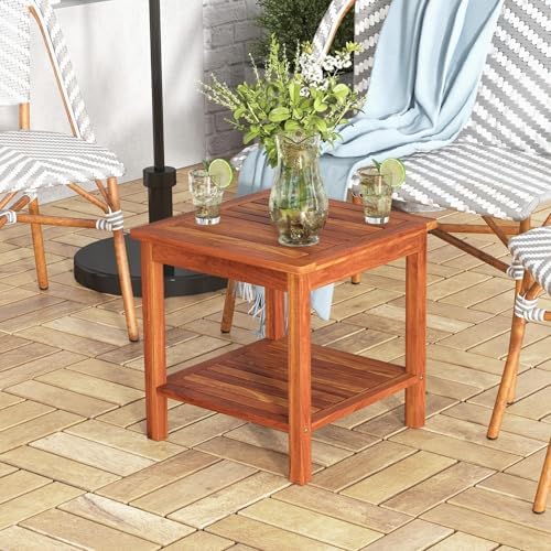 HAPPYGRILL Adirondack Outdoor Side Table Patio 2-Tier Square End Table, Acaci...