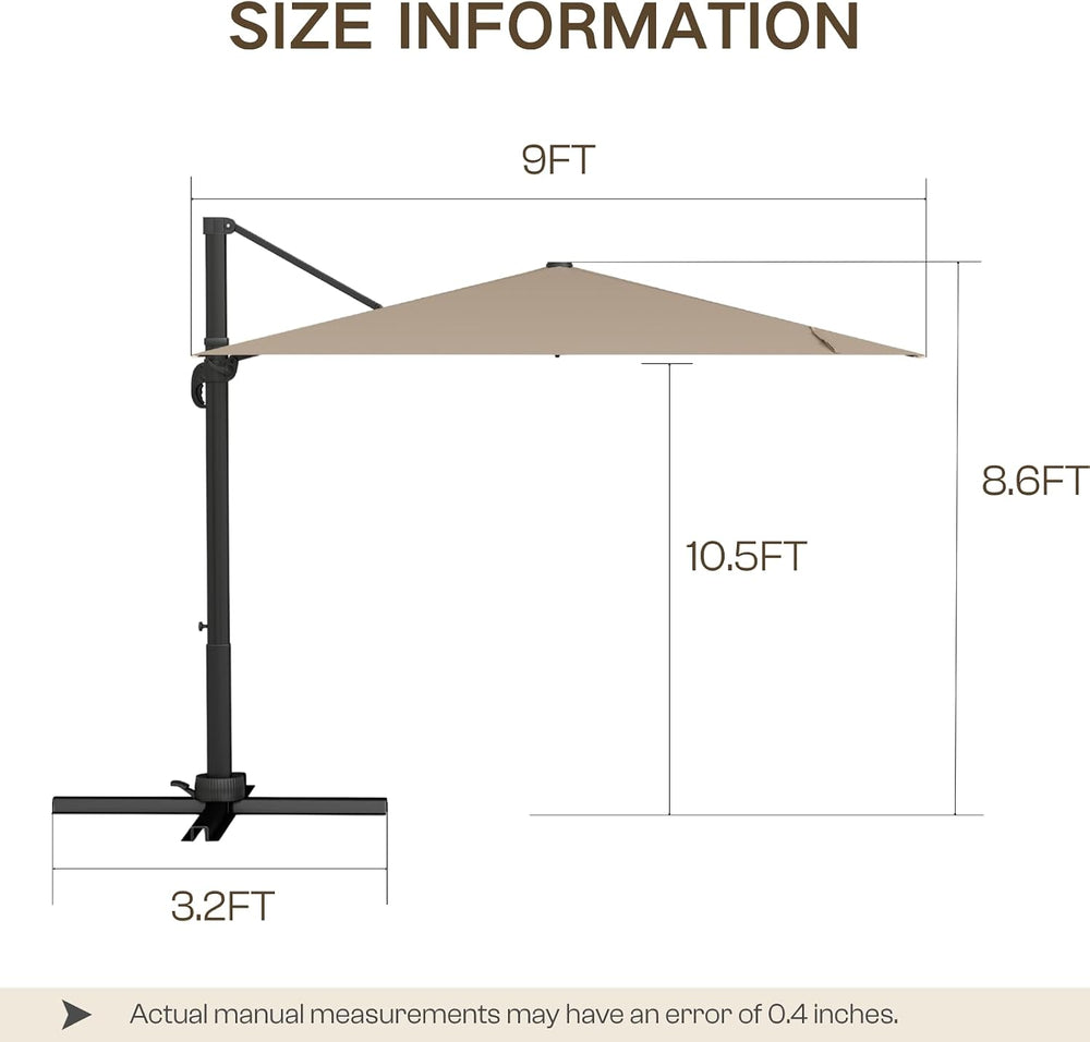 Kingdura 9' X 9' Cantilever Patio Umbrella, Large Rectangular Aluminu...