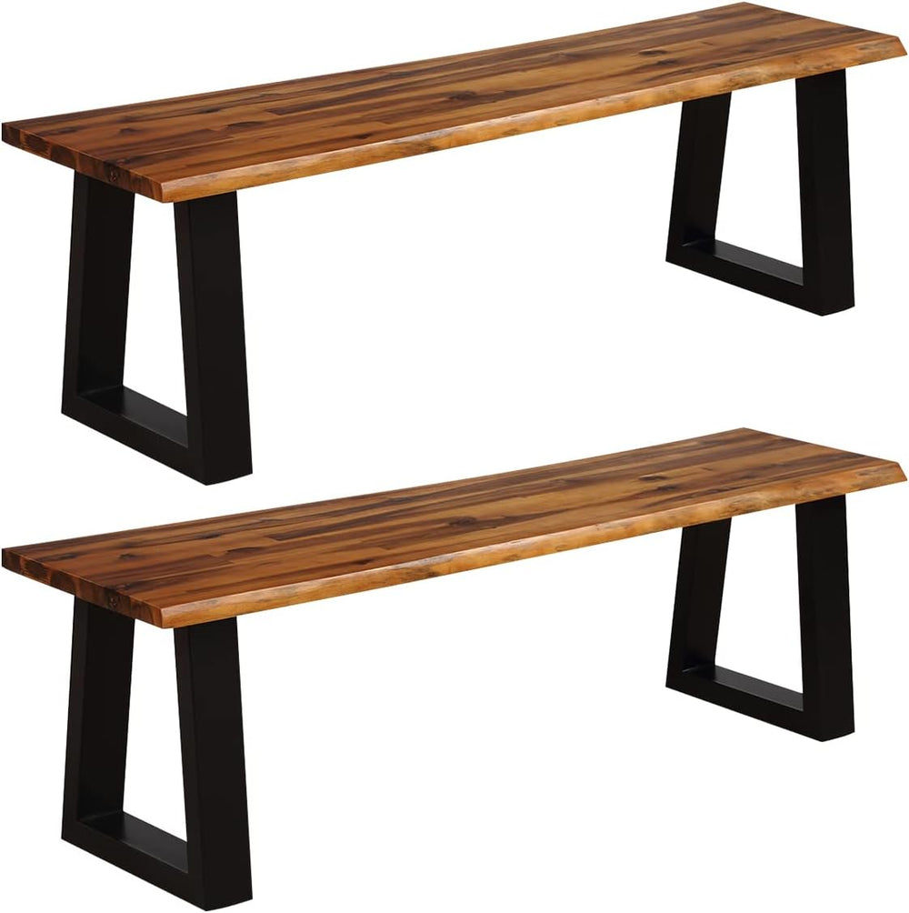 GIANTEX 57.5" Live Edge Acacia Wood Bnech, 3-Person Backless Outdoor Din...