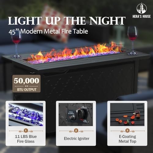 HERA'S HOUSE 6-Piece Metal Steel Outdoor Conversation Set, Fire Pit Table