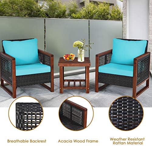 HAPPYGRILL 3 Pieces Outdoor Patio Furniture Set Wicker Chairs with Coffee Tab...