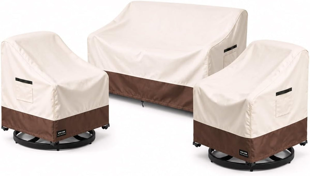 Patio Furniture Covers 3 Piece Set 2 Swivel Chair Covers + Loveseat Cover