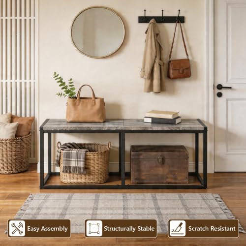 VINGLI Set of 2 47.2 Inch Indoor Outdoor Patio Benches Metal Frame, Gray