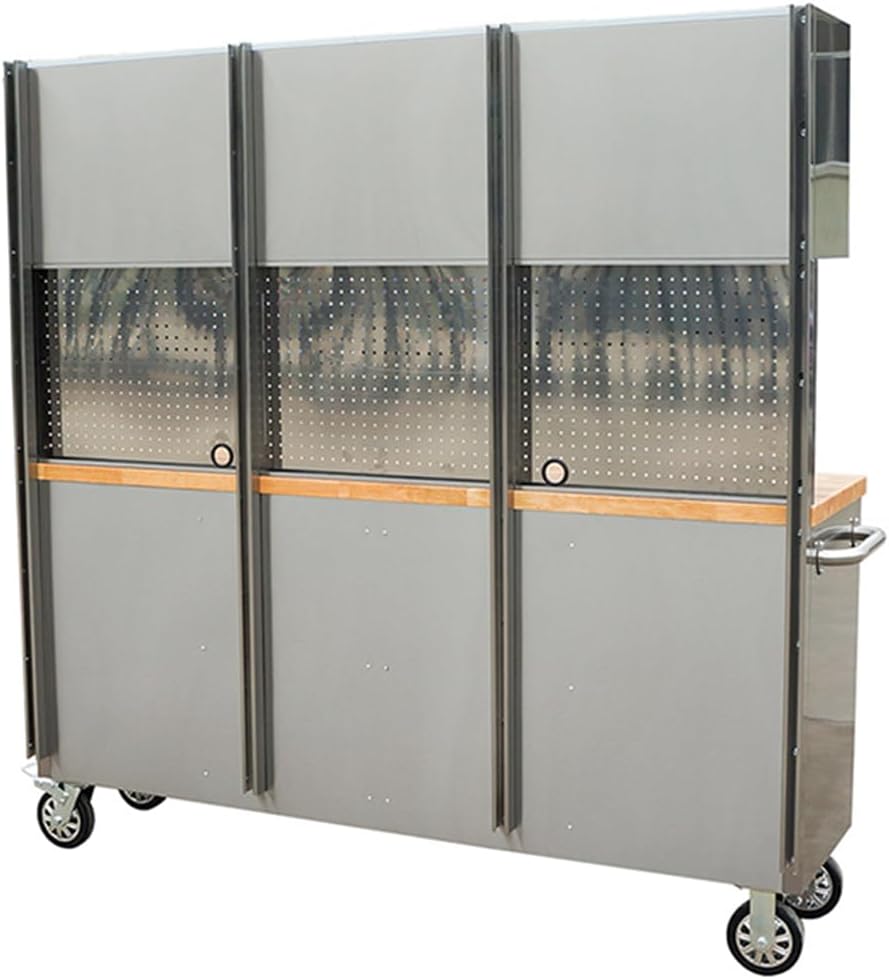 72 inch 15 Drawers Tool Chest with 3 Up Cabinet & Pegboard in Stainless S...