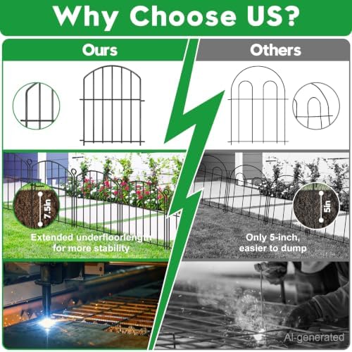 Decorative Garden Fence 17in (H) x15ft (L),Arched Rustproof Metal No Dig