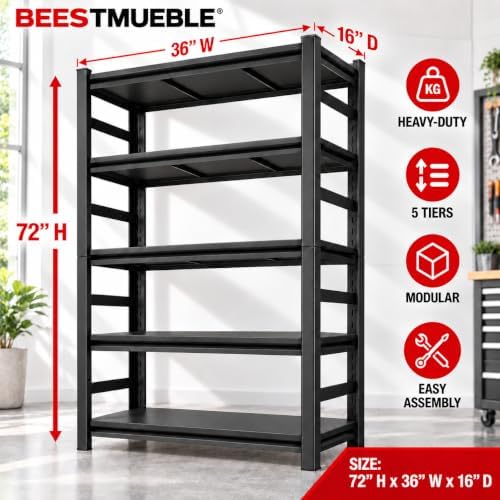 Garage Shelving, Heavy Duty Adjustable Metal Shelves with Anti-Tip Device