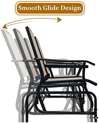 GIANTEX Patio Bench Glider Chair with Metal Frame, Center Tempered Glass Tabl...