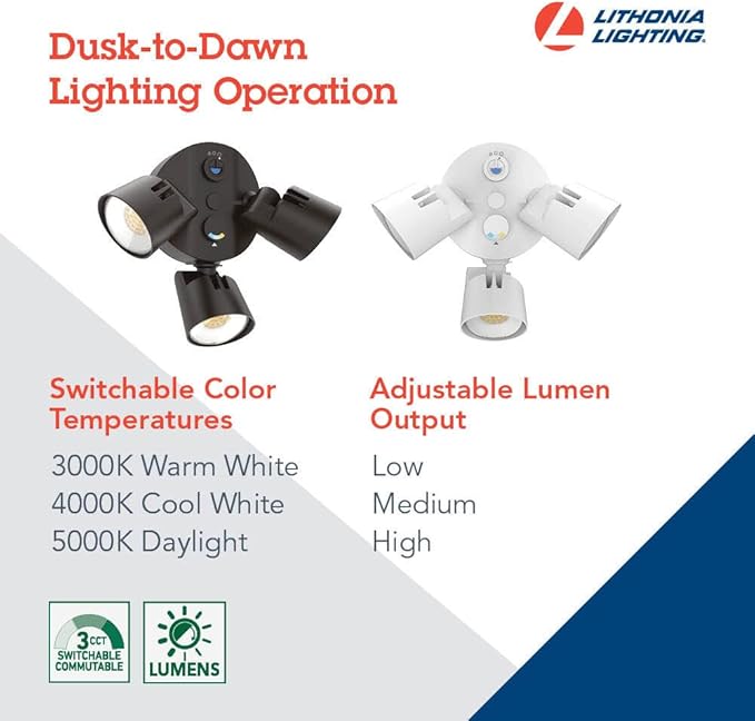 Lithonia Lighting HomeGuard 3-Light LED Outdoor Flood Lights, Outdoor LED Lig...