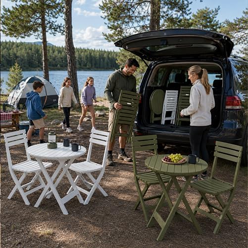 3-Piece Outdoor Bistro Set with Folding Table and Chairs, White