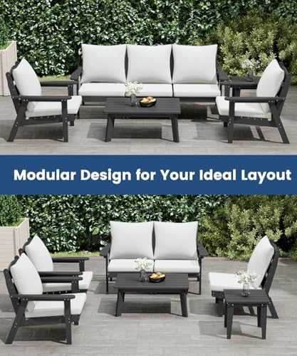 FOOWIN 4-Piece Patio Furniture Set, HDPE All-Weather Outdoor Conversation Set...