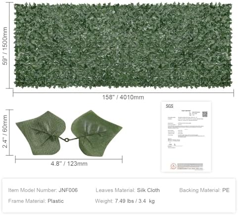 VEVOR Artificial Ivy Privacy Fence Screen, 59 x 158 in Faux Ivy Vine Leaf Hed...