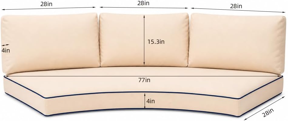 Outdoor Half Moon Sofa Cushion 4-Piece Set, Curved Patio Furniture Cushions, ...
