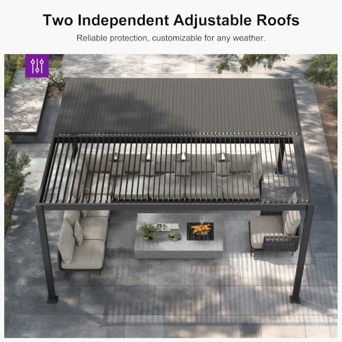 PURPLE LEAF Louvered Pergola 13' x 15' Outdoor Pergola w/Drainage System