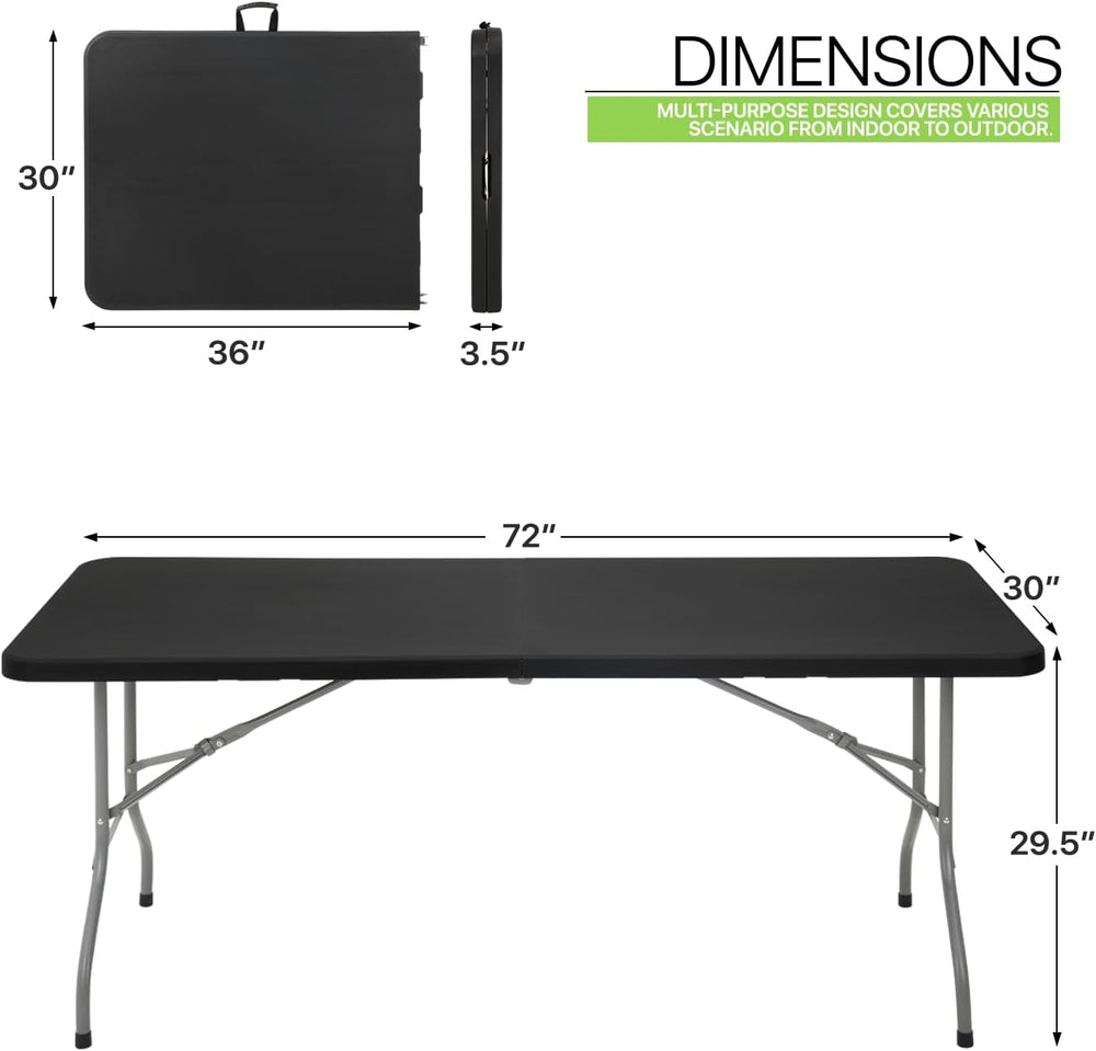 Magshion 6ft Plastic Foldable Table with Portable Handle, Black