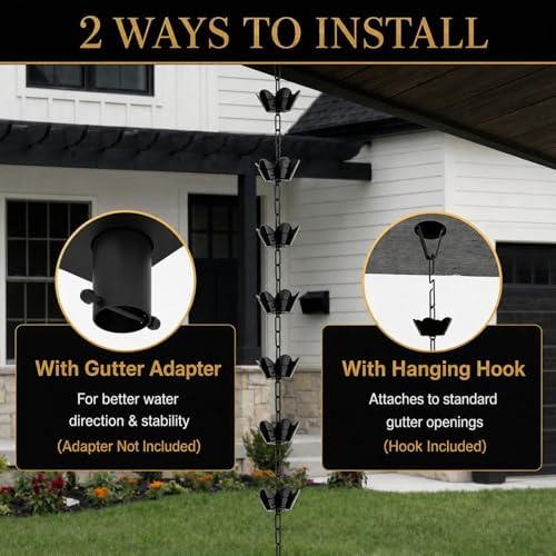 10FT Rain Chain for Gutters, Black Aluminum Daffodil Flower Design, Extra Lar...