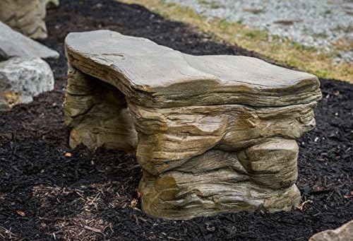 Cast Stone Petrified Rock Bench, Outdoor Garden Patio Bench 3 Piece Hand Scul...