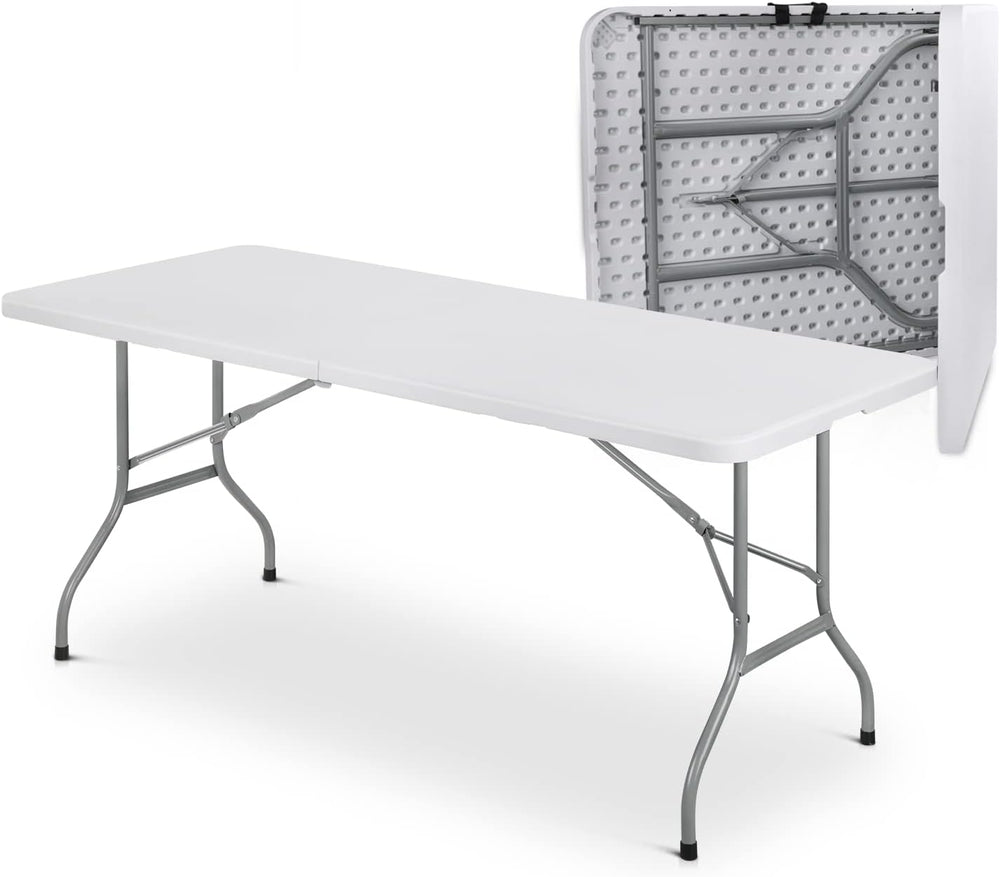 MoNiBloom 6Ft Folding Table, Heavy Duty Portable Plastic Dining Tables Fold i...